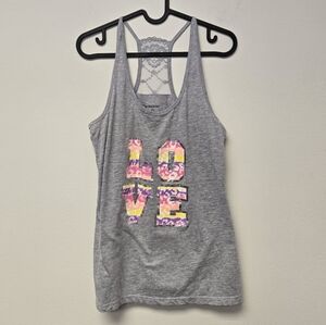 No Boundaries LOVE Tie Dye Lettering Tank Top Gray L